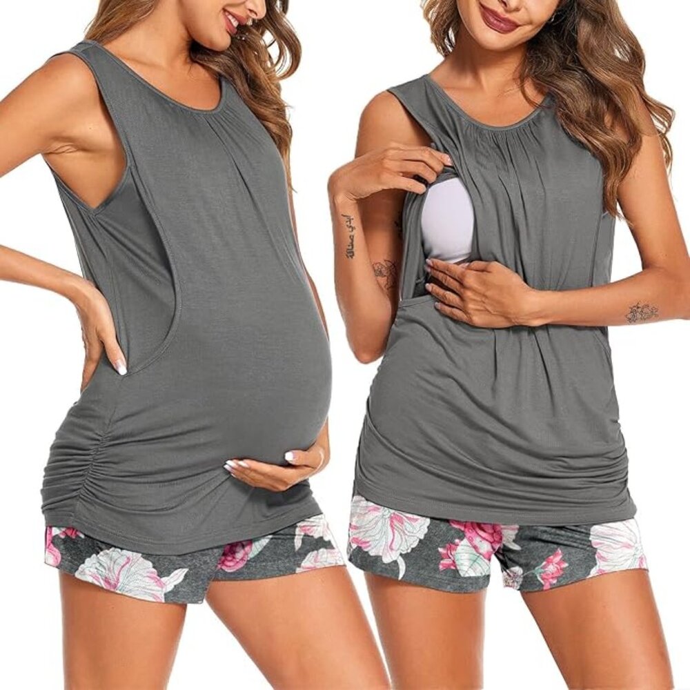 2 Nursing PJ Sets - Gray / Navy